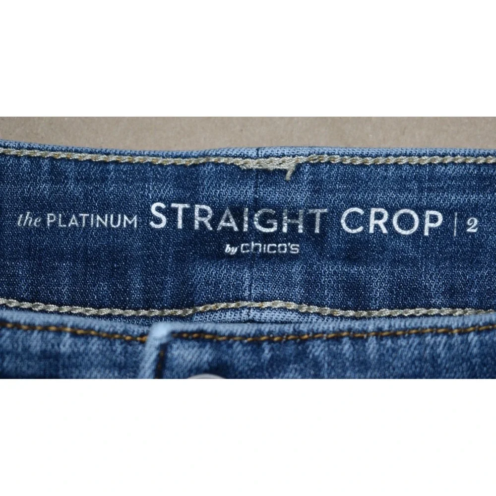 Chicos Platinum Jeans Crop 2/12 Blue Mid Rise Straight Stretch Cotton 5-Pocket - Picture 9 of 16